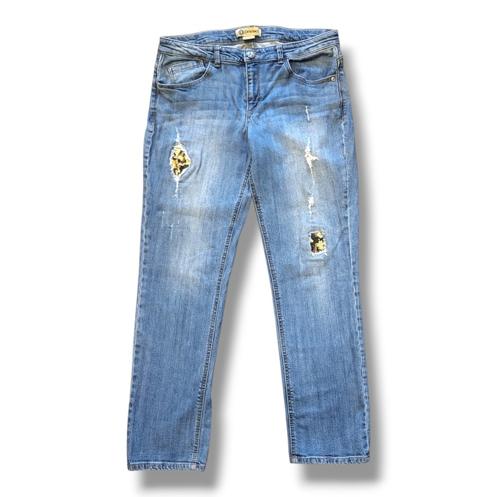 Democracy Flex-ellent Skinny Jeans Women's 12 Light Wash Distressed Sequin
